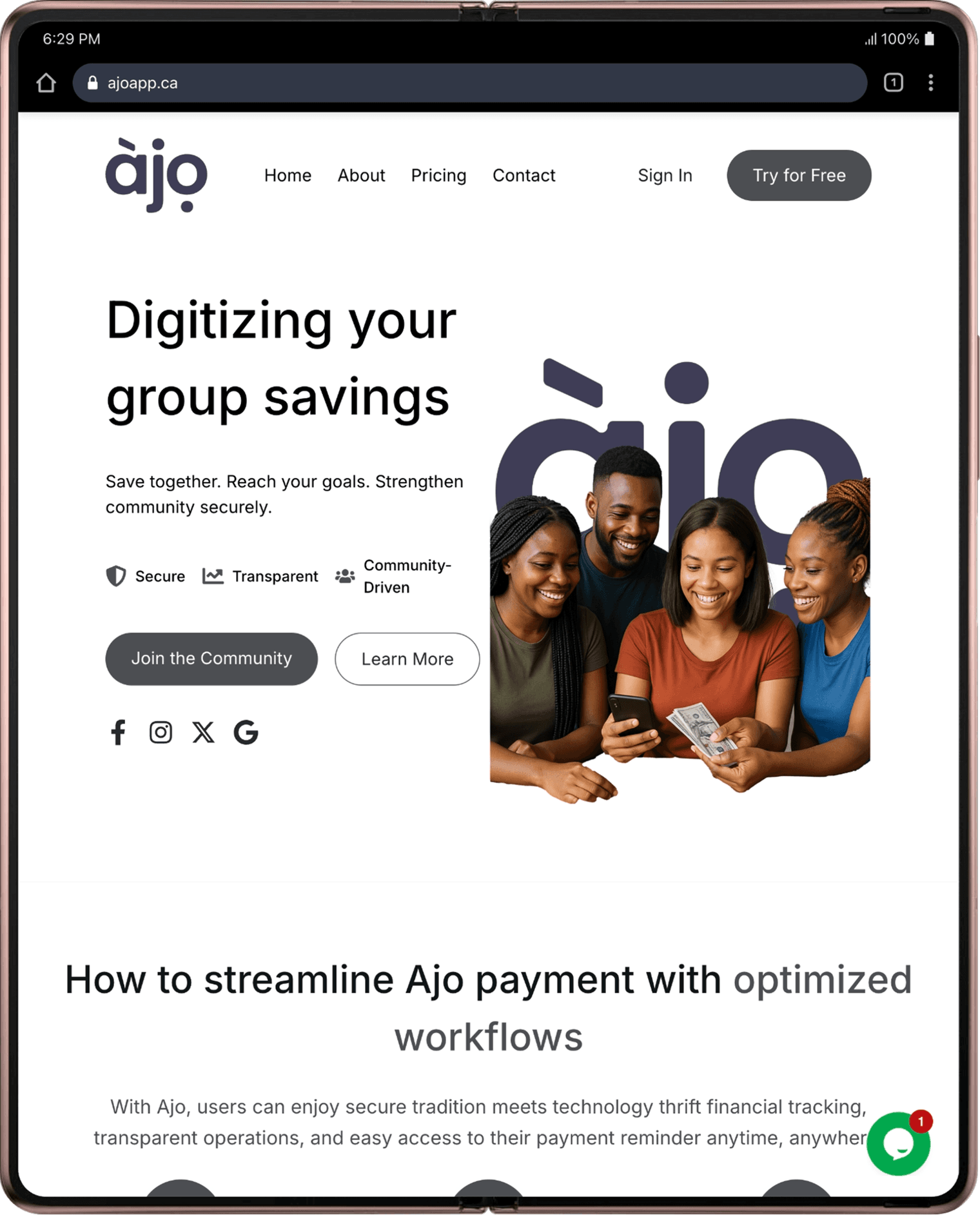AjoApp ajoapp.ca · web app