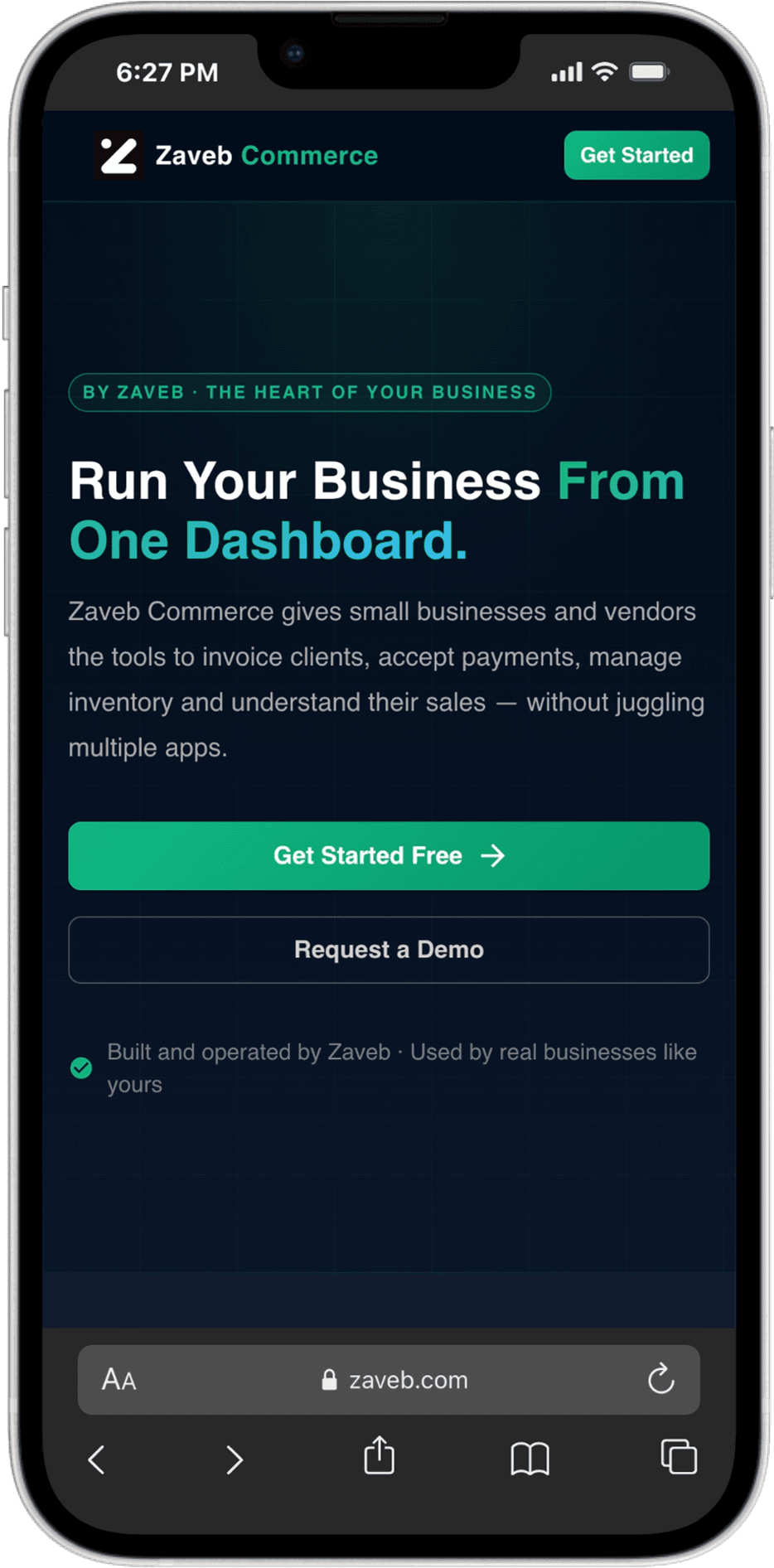 Zaveb Commerce mobile app · downloadable via web browser